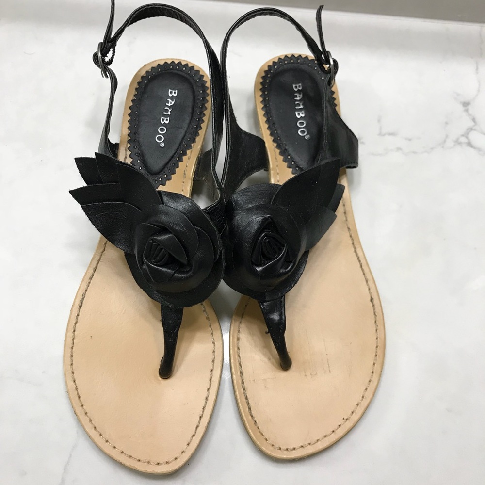 Black floral sandals